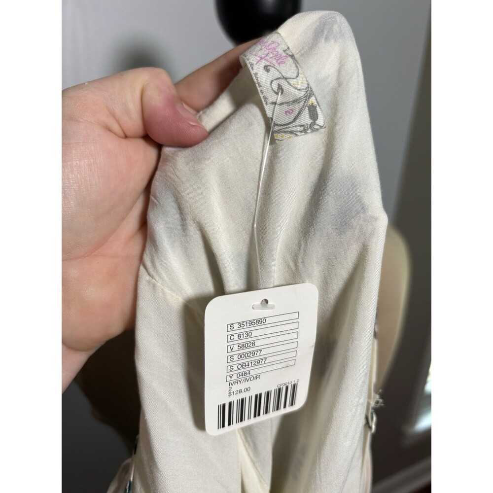 Free People Babydoll Mini Dress Women's 2 Green Floral Spaghetti Swing Fairy New - Picture 9 of 12